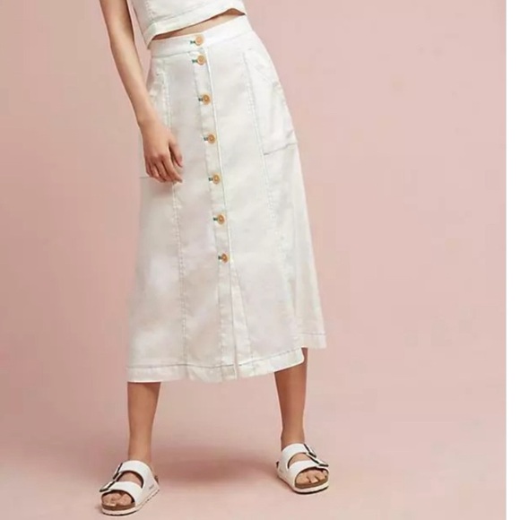 🆕 Akemi + Kin RIVERINE Linen Blend Midi Skirt sz 8 Anthropologie - Picture 1 of 7
